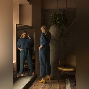 Odeyalo Snack ‘N’ Blues denim pleated pants